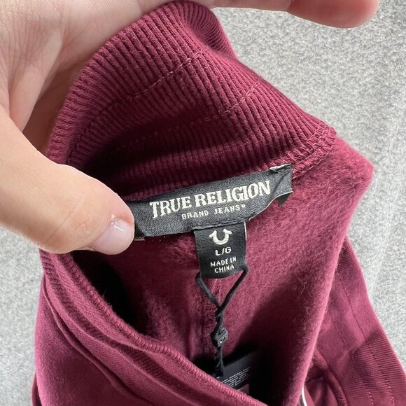 True Religion Jogger Pants Mens Large Red Zinfandel Flock CWP02 Logo Sweatpants - Picture 8 of 13